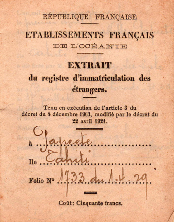French Visa, 1929, Front